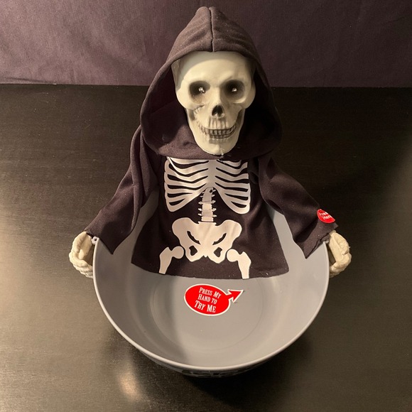 Animated Halloween Candy Bowl Skeleton Prop Sound Light Up WORKS 5 phrases - Picture 1 of 5
